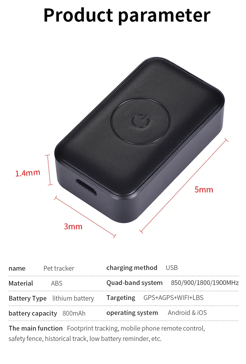 Waterproof GPS Pet Tracker Collar – Adjustable, Real-Time Location, Remote Tracking for Dogs & Cats