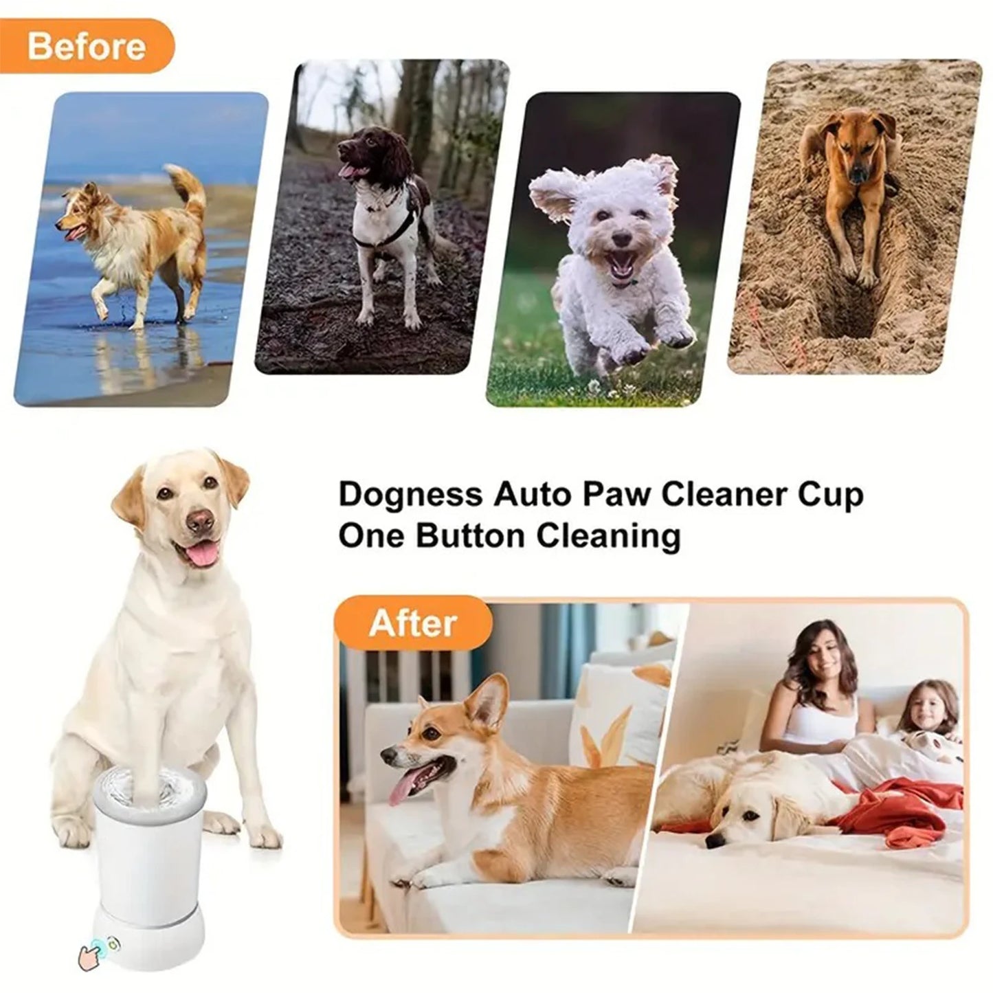 🐾 Pawtimate Clean™ – USB Rechargeable Automatic Dog Paw Washer & Massager with Soft Silicone Bristles